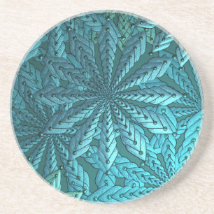 Turquoise Metallic Flowers Fractal Art Coaster