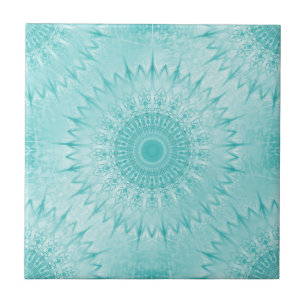 Turquoise Metallic Mandala Pattern Tile