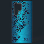 Turquoise Metallic Texture & Floral Lace Samsung Galaxy Case<br><div class="desc">Turquoise blue floral lace design over an image of a purple metallic paint background.</div>