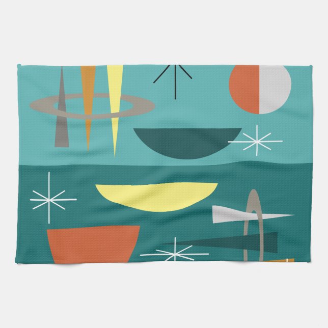 Turquoise Mid Century Modern Tea Towel (Horizontal)