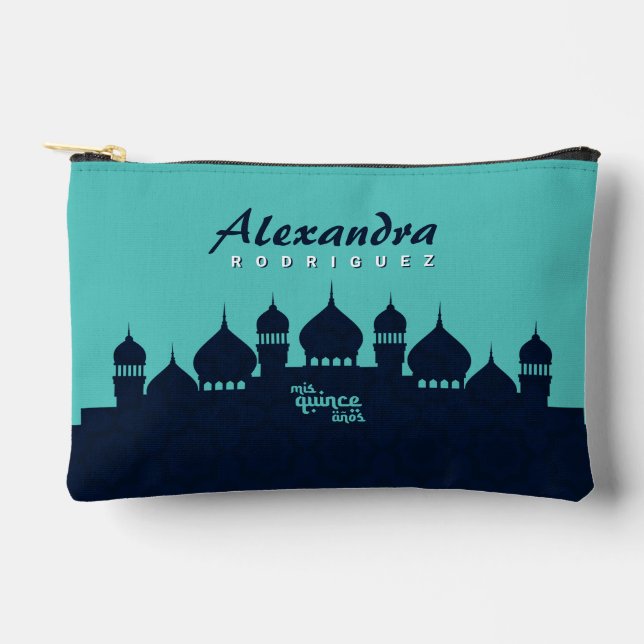 Turquoise Midnight Blue Arabian Nights Quinceañera Accessory Pouch (Front)