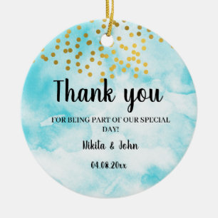 Turquoise minimal calligraphy thank you favour gif ceramic tree decoration