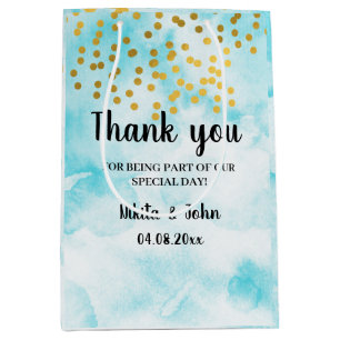 Turquoise minimal calligraphy thank you favour gif medium gift bag
