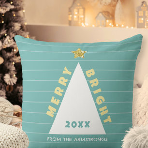 Turquoise Minimalist Christmas Tree Cushion