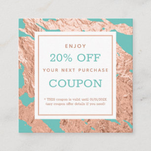 Turquoise Minimalist Luxury Pink Marble Pattern Discount Card
