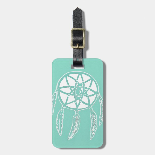 Turquoise Mint Dreamcatcher Luggage Tag (Front Vertical)