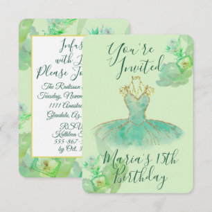 Turquoise Mint Gold Ballerina Dress Floral Perfume Invitation