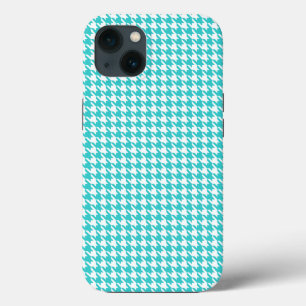 Turquoise Modern Houndstooth at Emporiomoffa iPhone 13 Case