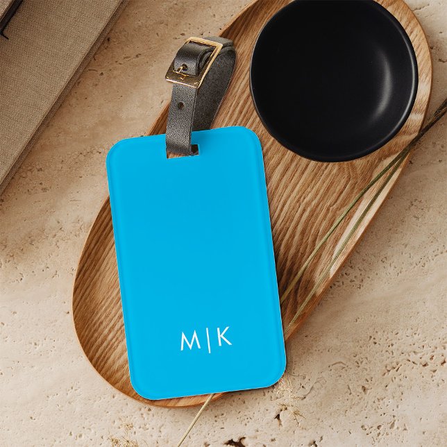 Turquoise | Modern Monogram Luggage Tag (A bright blue luggage tag with your initials or monogram)