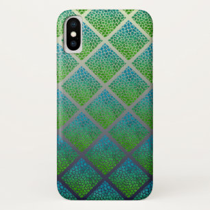 Turquoise Modern Mosaic Diamonds Animal Print iPhone X Case