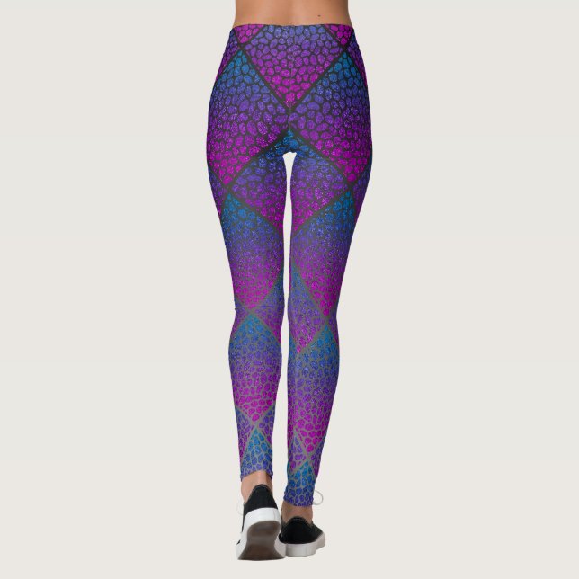 Turquoise Modern Mosaic Diamonds Animal Print Leggings (Back)