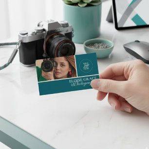 Turquoise Modern Photo Photographer Business Card