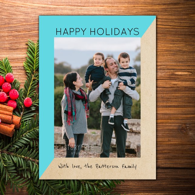 Turquoise Modern Slant Holiday Photo Flat Card (Turquoise Modern Slant Holiday Photo Card)