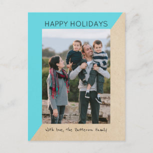 Turquoise Modern Slant Holiday Photo Postcard