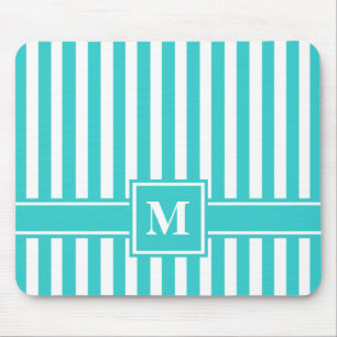 Turquoise Modern Stripe with Monogram Mouse Mat