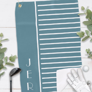 Turquoise Modern Stripes Golf Custom Initials Towel
