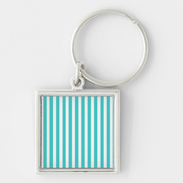 Turquoise Modern Stripes Key Ring (Front)