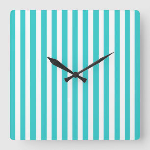 Turquoise Modern Stripes Square Wall Clock