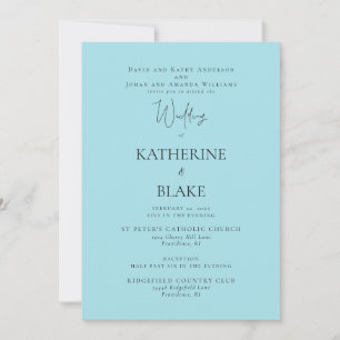 Turquoise Modern Wedding Both Parents 2 Venue Invitation