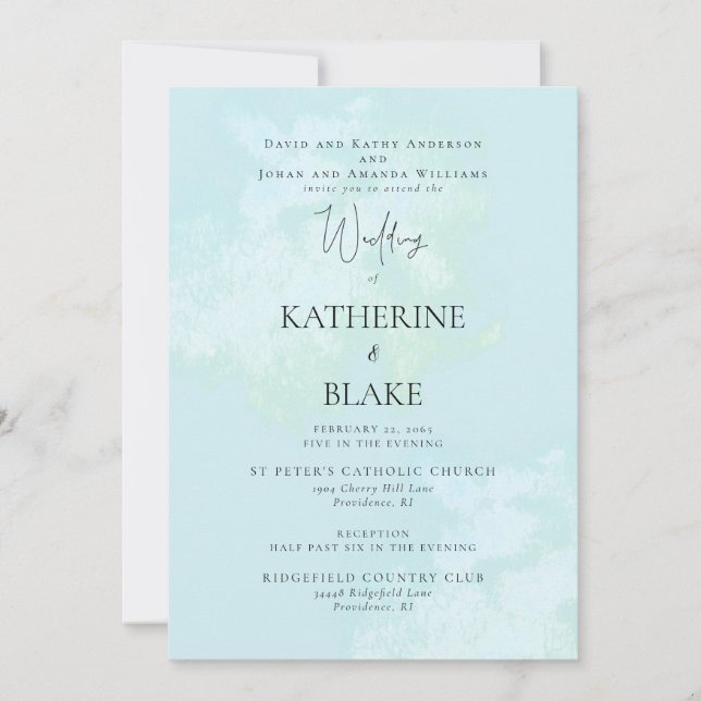 Turquoise Modern Wedding Both Parents 2 Venue Invitation (Front)