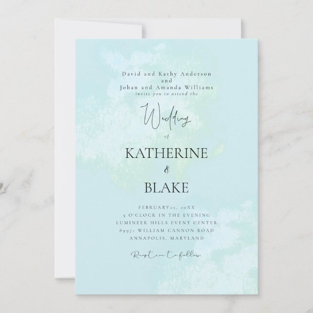 Turquoise Modern Wedding Both Parents Invitation (Front)