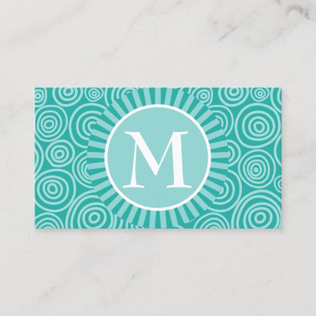 Turquoise Monogram Business Cards - Fun Spirals (Front)