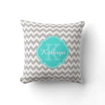 Turquoise Monogram Grey Chevron Pattern