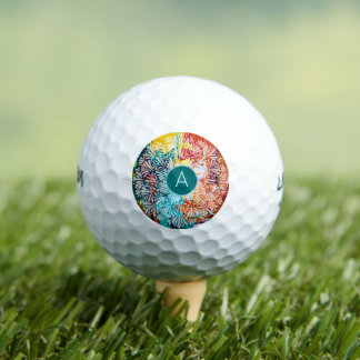 Turquoise Monogram Initial Mandala Abstract Art Golf Balls