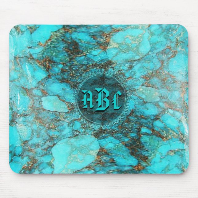 Turquoise Monogram Initials CustomizeABLEs Mouse Mat (Front)