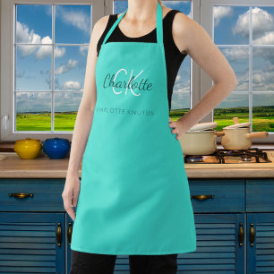 Turquoise monogram name business  apron