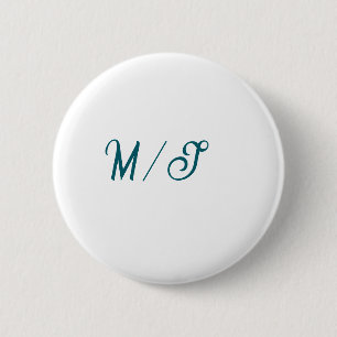 Turquoise monogram wedding couple name simple styl 6 cm round badge