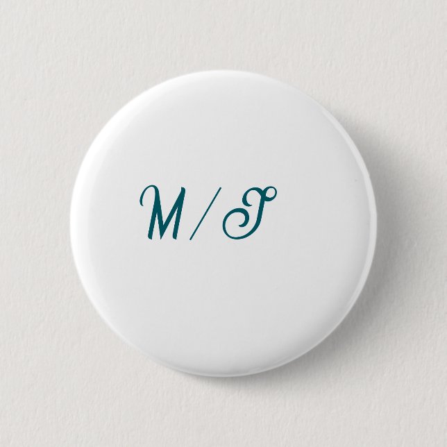 Turquoise monogram wedding couple name simple styl 6 cm round badge (Front)