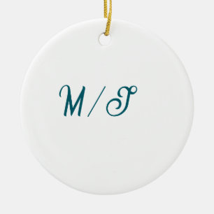 Turquoise monogram wedding couple name simple styl ceramic tree decoration