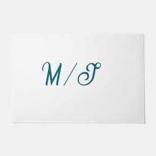 Turquoise monogram wedding couple name simple styl doormat