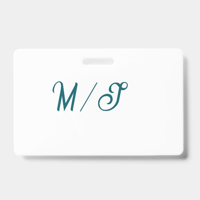 Turquoise monogram wedding couple name simple styl ID badge (Front)