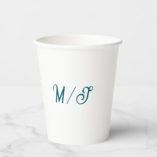 Turquoise monogram wedding couple name simple styl paper cups
