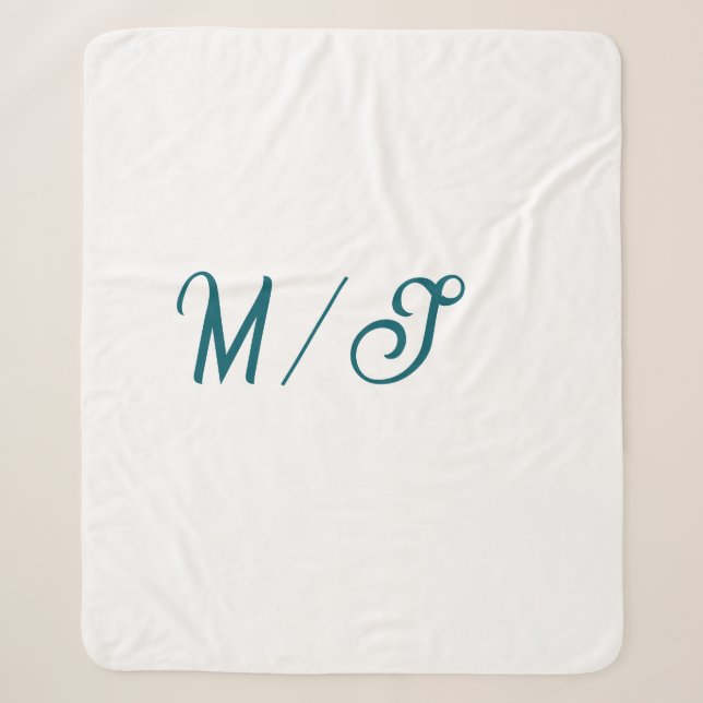 Turquoise monogram wedding couple name simple styl sherpa blanket (Front)
