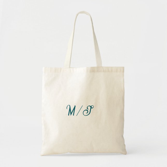 Turquoise monogram wedding couple name simple styl tote bag (Front)