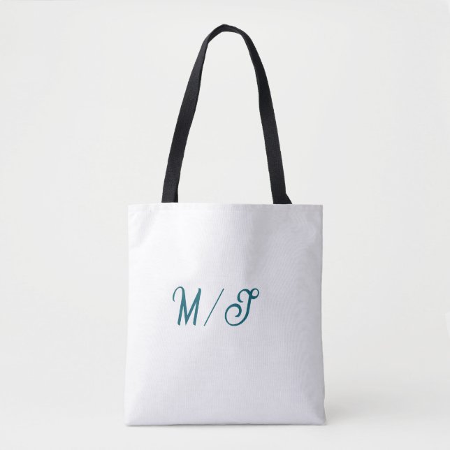 Turquoise monogram wedding couple name simple styl tote bag (Front)