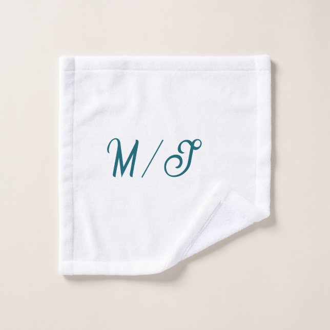 Turquoise monogram wedding couple name simple styl wash cloth (Wash Cloth)
