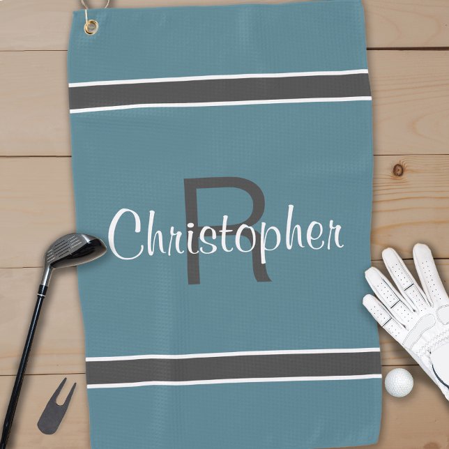 Turquoise Monogrammed Name Initial Golfers Best Golf Towel (Creator Uploaded)