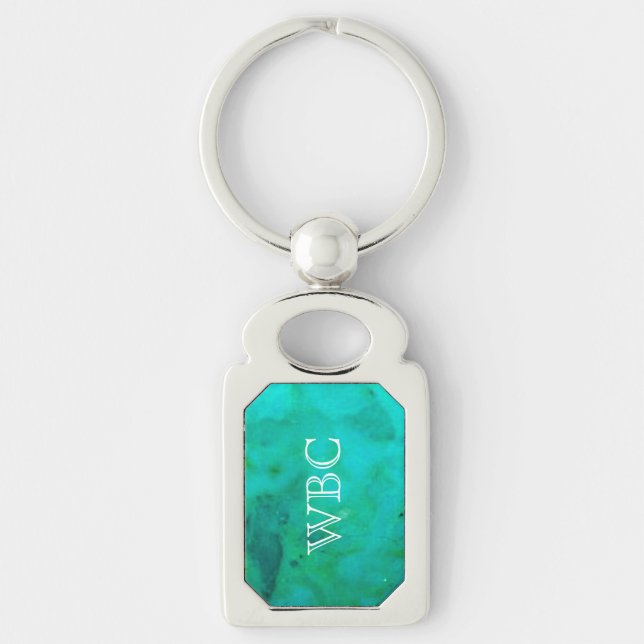Turquoise Monogrammed Oblong Keyring (Front)