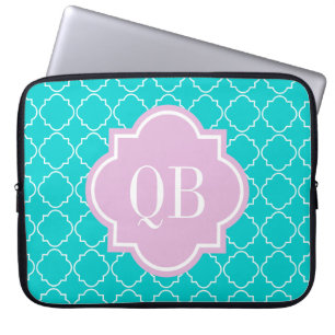 Turquoise moroccan lattice monogram laptop sleeve