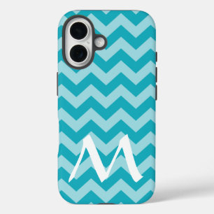 Turquoise Moroccan Moods Chevrons with Monogram iPhone 16 Case