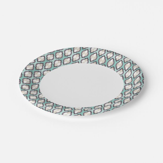 Turquoise Moroccan Pattern Paper Plate (Angled)