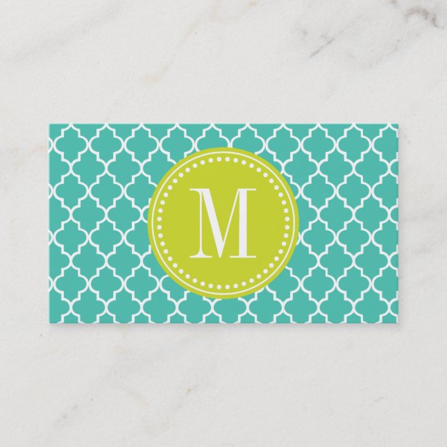 Turquoise Moroccan Tiles Lattice Personalised Calling Card (Front)