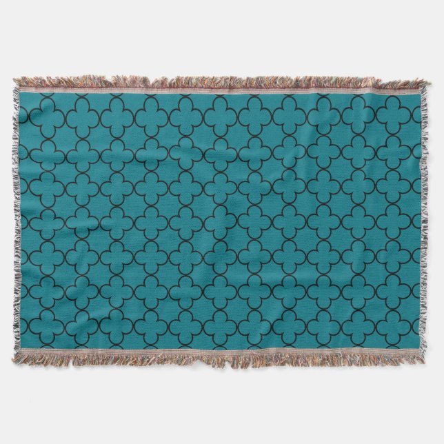 Turquoise moroccan trellis pattern throw blanket (Front)