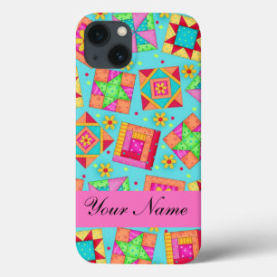 Turquoise Multi-colour Quilt Patchwork Blocks iPhone 13 Case