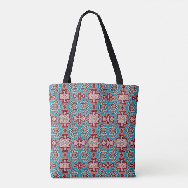 Turquoise Multi Tribal Inspired Shapes Tote Bag (Back)