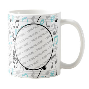 Turquoise Music Pattern Photo Mug